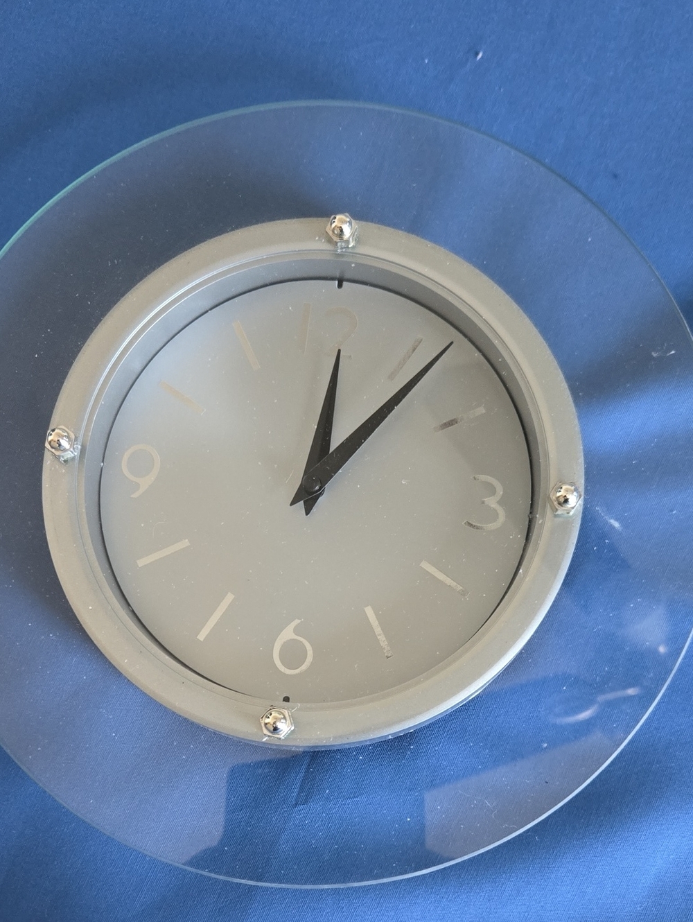 Modern Gray Wall Clock with Clear Glass Accent